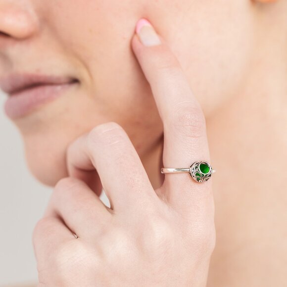 Recycled Vintage 1960s Green Beer Bottles Sterling Adjustable Vintage Lace Ring - Picture 2 of 6